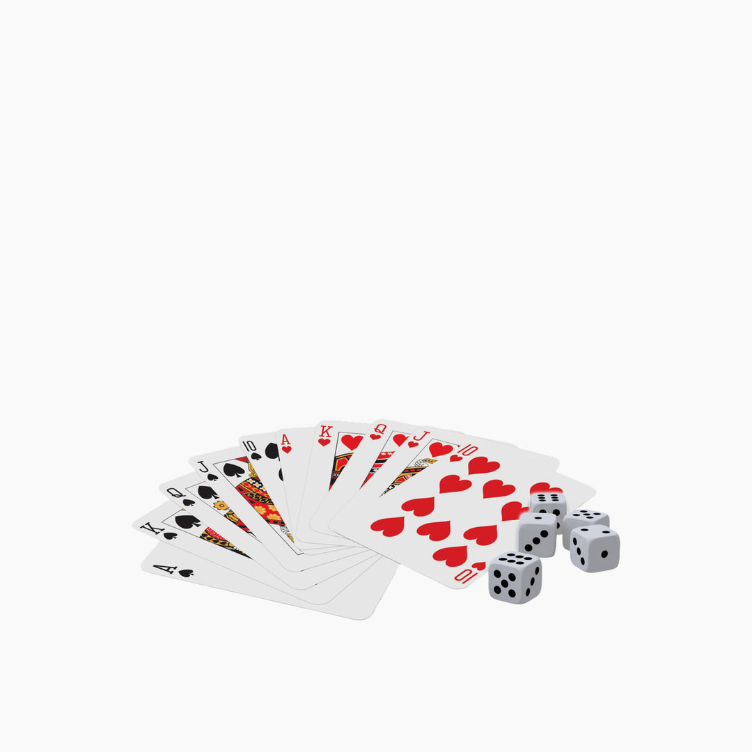 مجموعة أوراق لعب Ambassador Classic Games (مجموعتان) و5 نرد