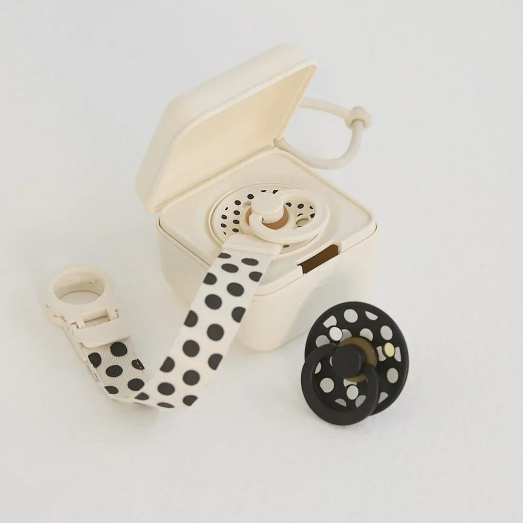 Bibs Studio Pacifier Clip Loop Polka - Ivory/Black