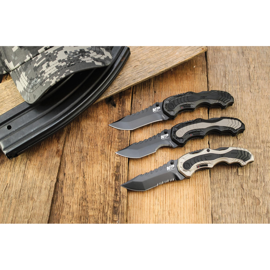 Smith &amp; Wesson M.A.G.I.C. assisted opening clip point knife with black aluminum handle