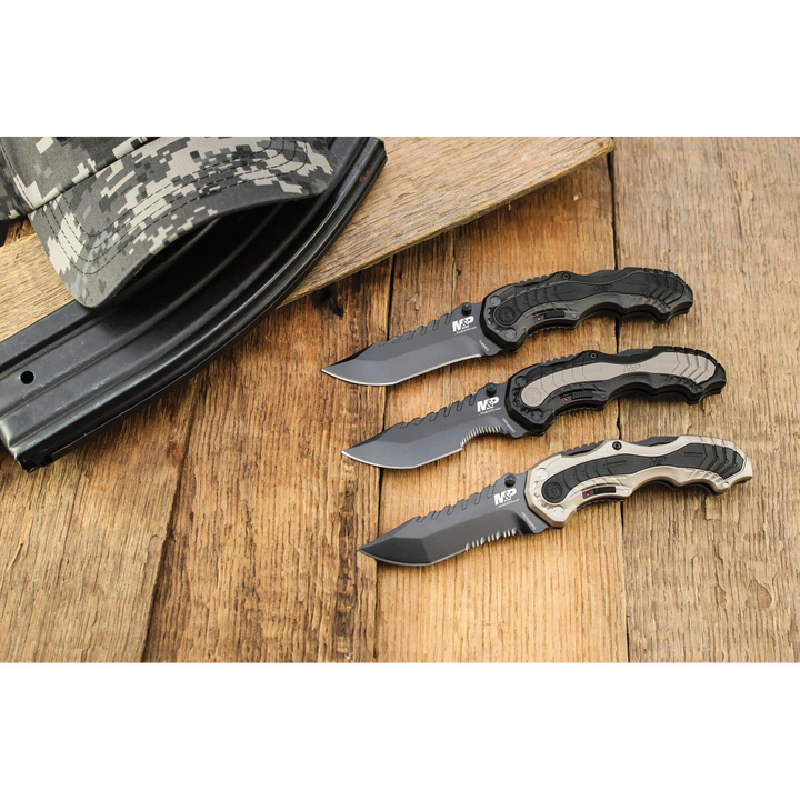 Smith &amp; Wesson M.A.G.I.C. assisted opening clip point knife with black aluminum handle