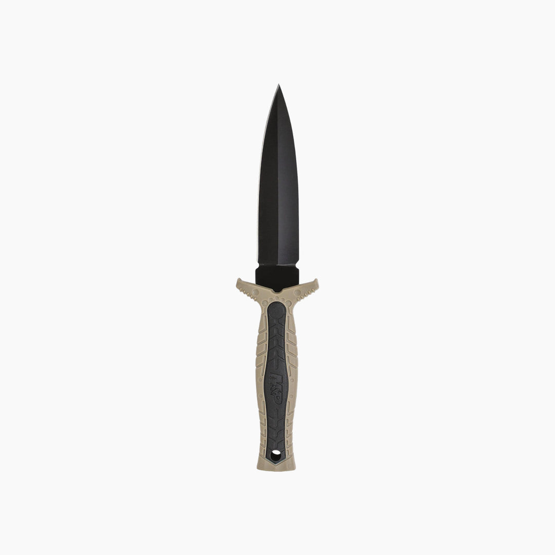 Smith &amp; Wesson full tang fixed blade boot knife with black blade and grooved rubber handle