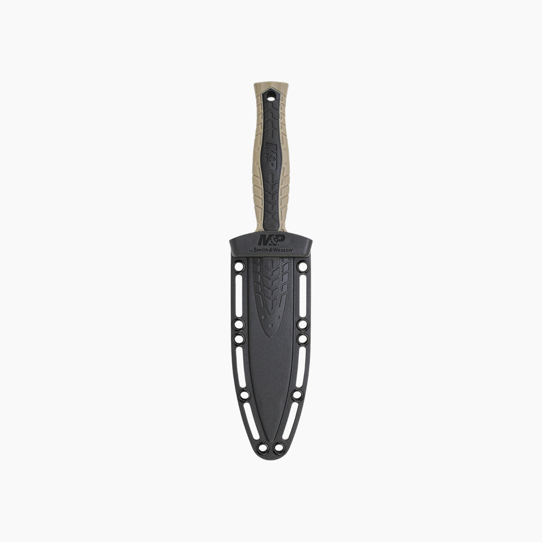 Smith &amp; Wesson full tang fixed blade boot knife with black blade and grooved handle