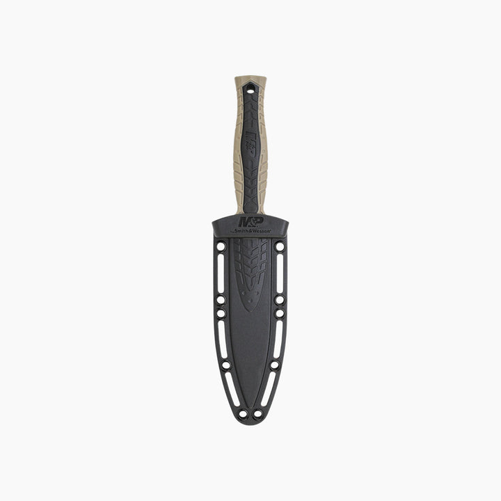 Smith &amp; Wesson full tang fixed blade boot knife with black blade and grooved handle