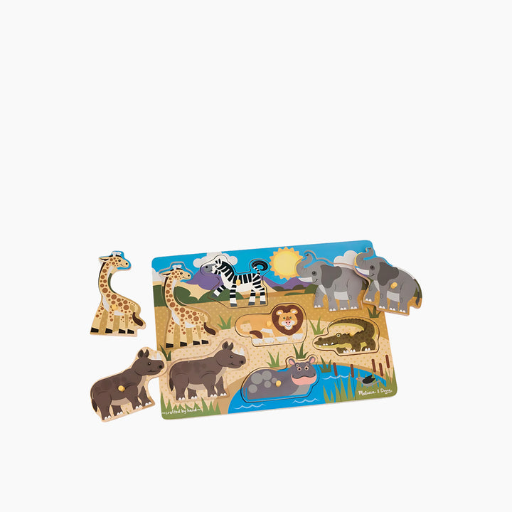 Melissa &amp; Doug 7-piece wooden safari peg puzzle