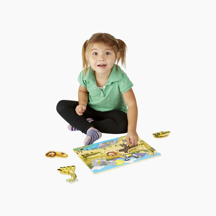 Melissa &amp; Doug 7-piece wooden safari peg puzzle