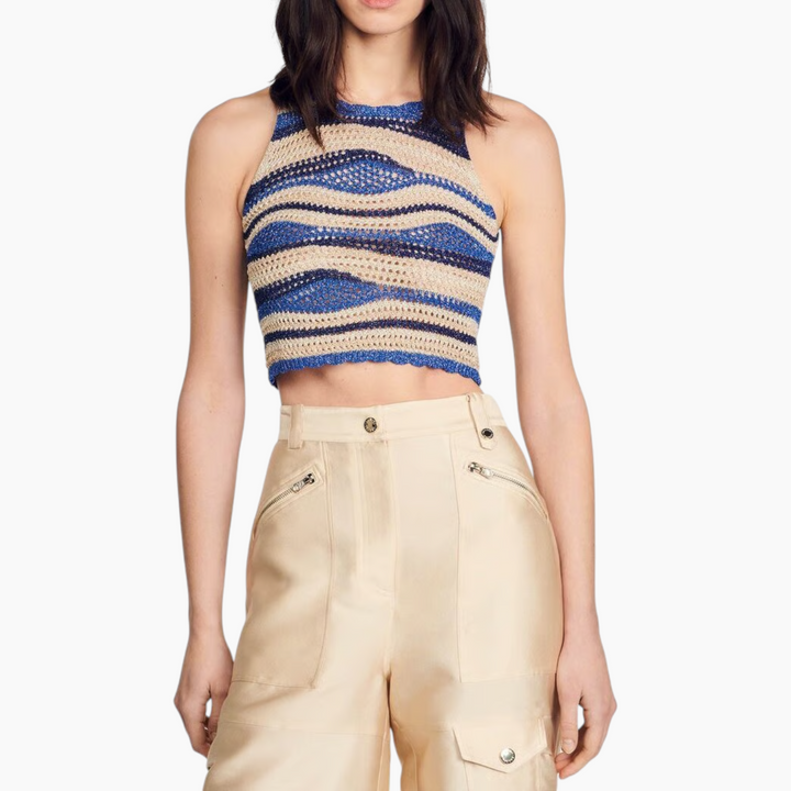 Sandro Blue and Gold Top