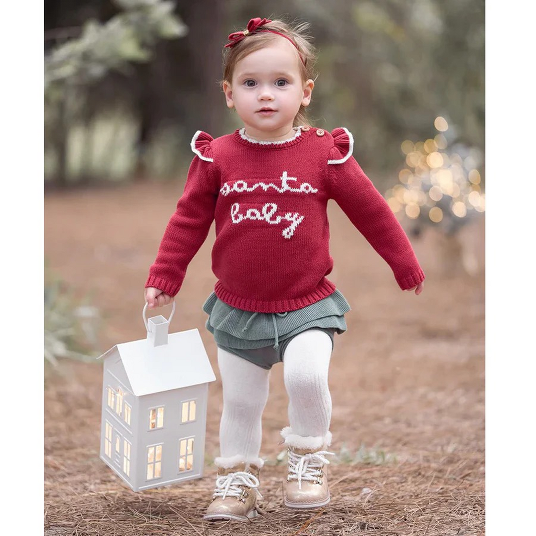 Elegant Baby Santa Baby Ruffle Sleeve Sweater &amp; Bloomer Set