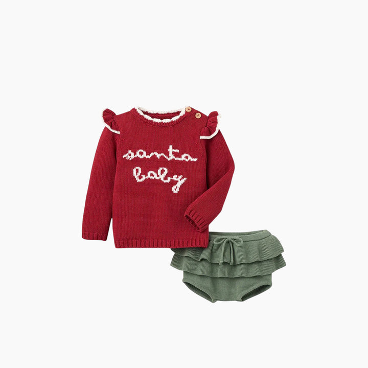 Elegant Baby Santa Baby Ruffle Sleeve Sweater &amp; Bloomer Set