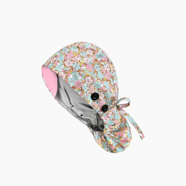 Satin Lined Scrub Caps with Buttons & Sweatband, Surgical Caps