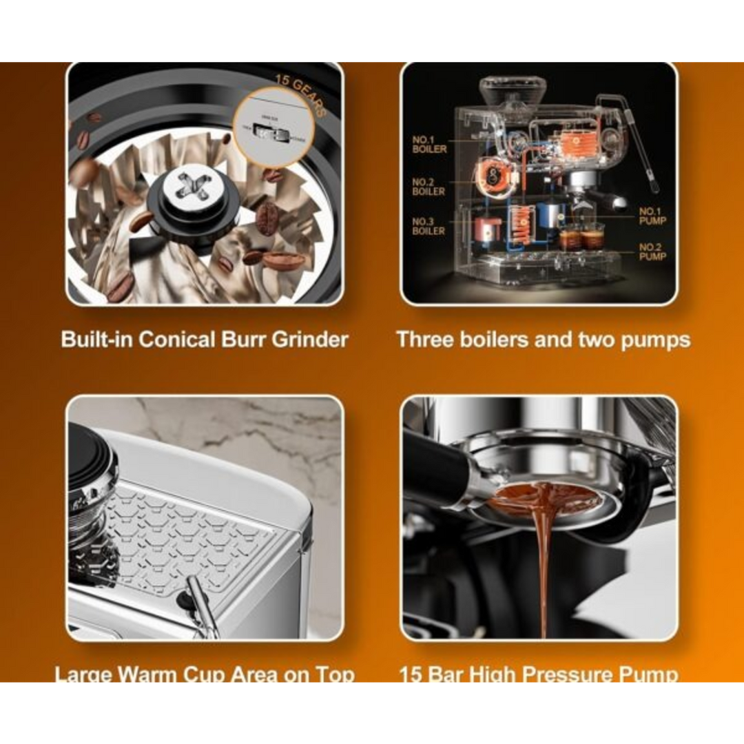 Sayona 8-in-1 Espresso Machine with Grinder, 20 Bar