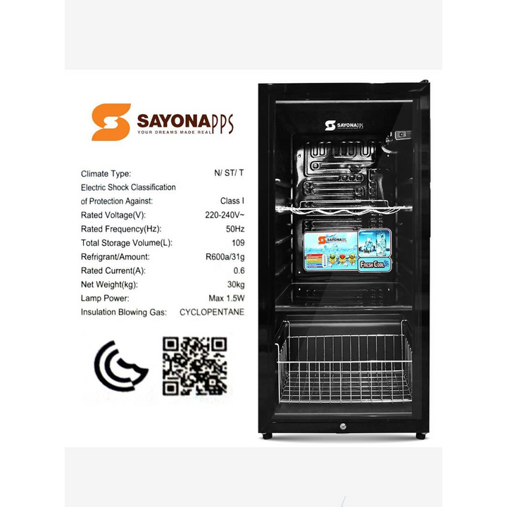 Sayona Glass Door Fridge 109L