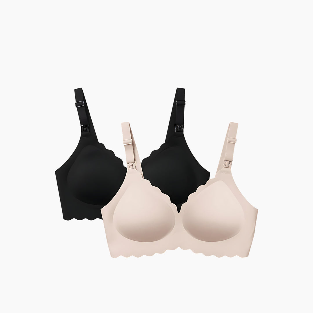 Seamless support floral nursing bra in beige and oyster pink