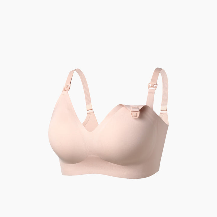 Momcozy seamless nursing bra in beige, size small