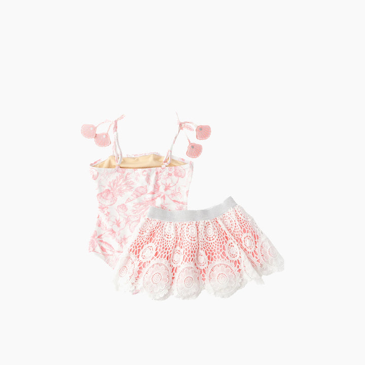 طقم سباحة قطعة واحدة وتنورة للبنات من Shade Critters بتصميم Seaside Toile