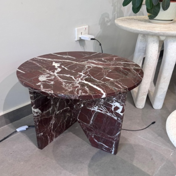 Burgundy Marble X-Leg Side Table