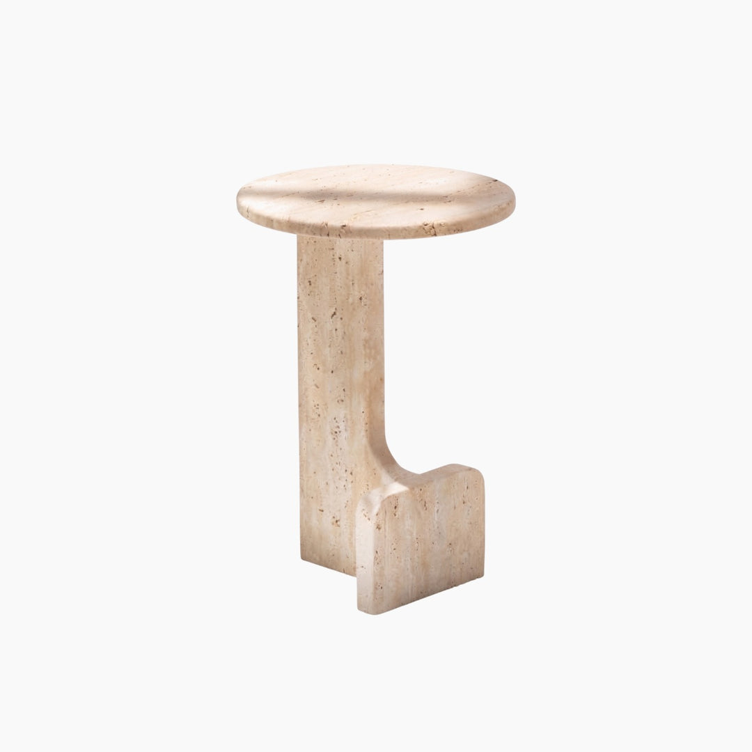 L-Leg Travertine Side Table