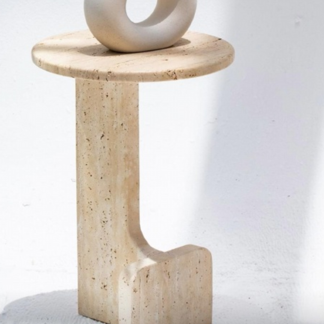 L-Leg Travertine Side Table