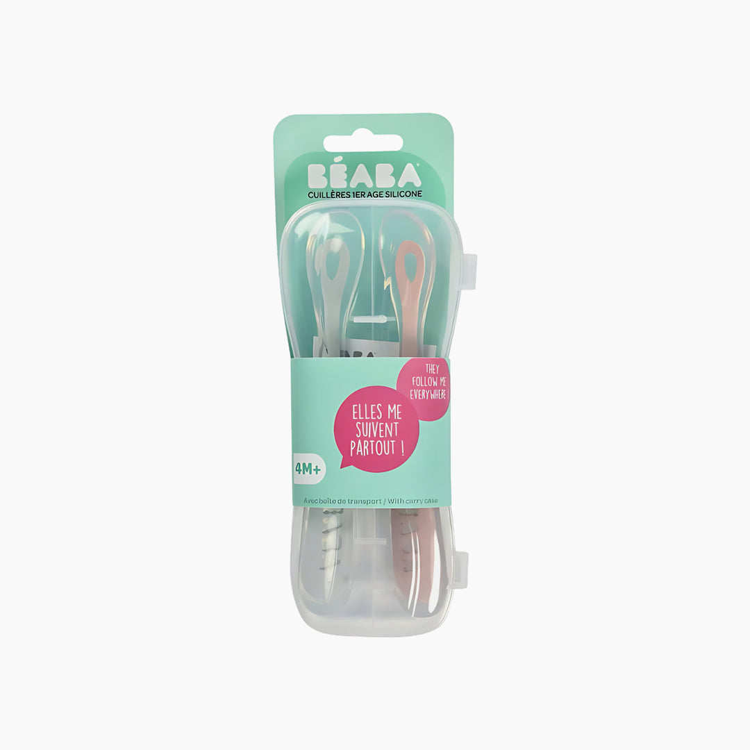 Beaba Silicone Spoon 1st Age 2 Pcs Set - Old Pink