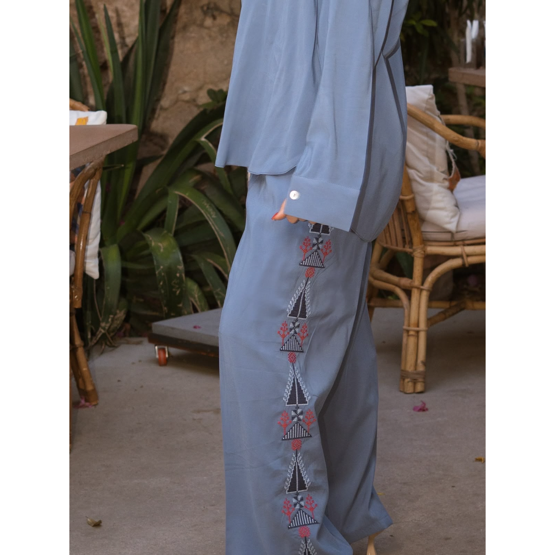 Amaara Slate Blue Tatreez Set