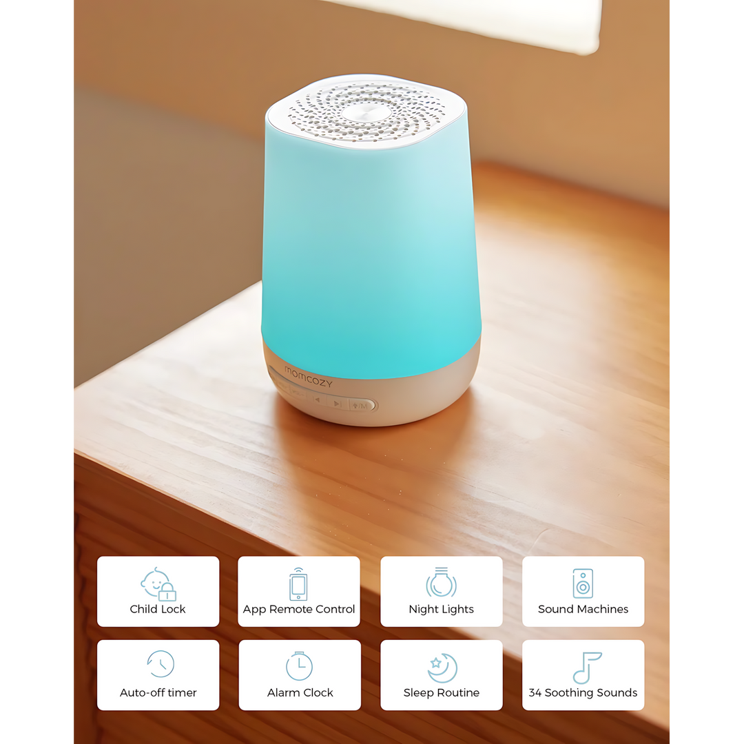 Momcozy smart baby sound machine with app remote control and warm white light