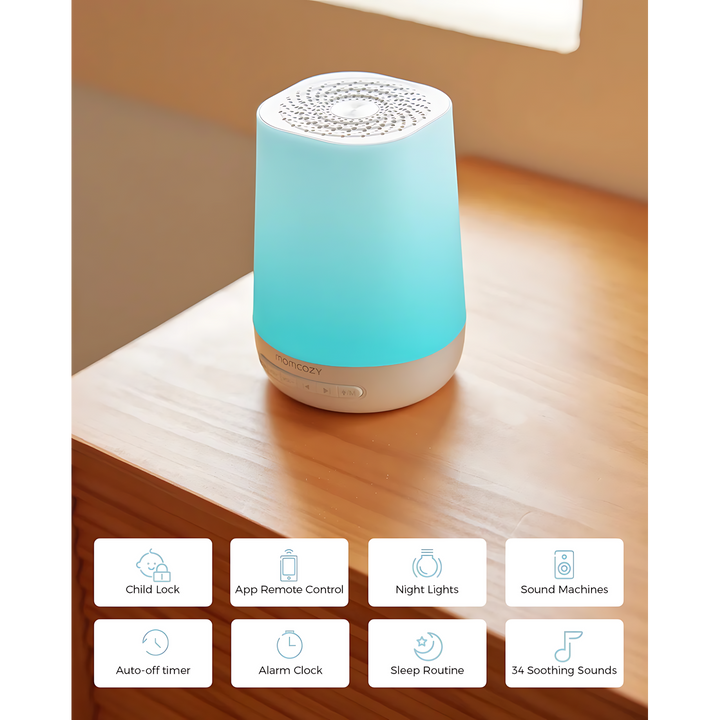 Momcozy smart baby sound machine with app remote control and warm white light