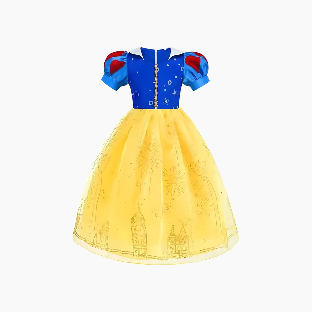 Snow White princess costume with satin dress and puffed sleeves