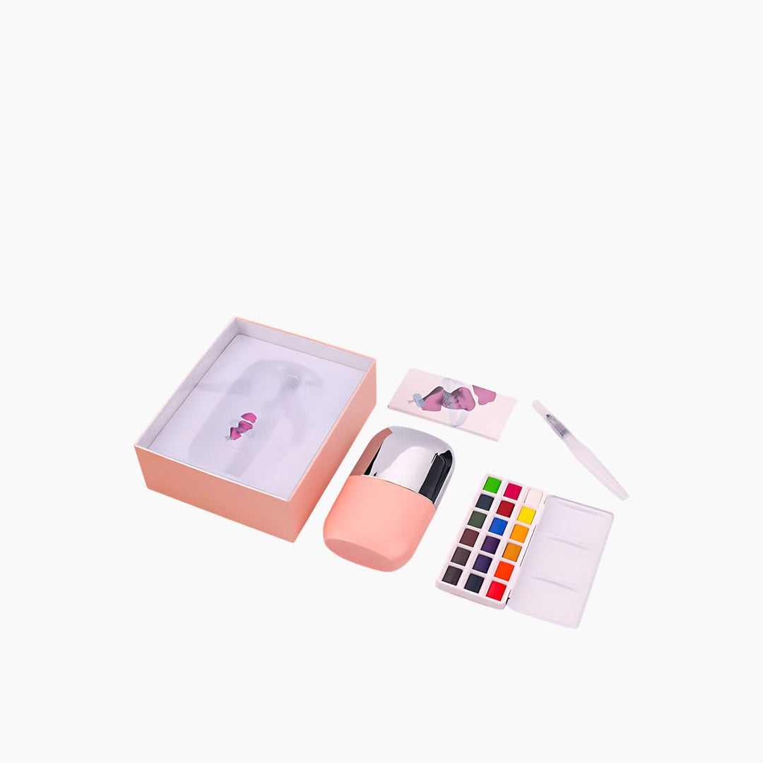 Miya 18-color solid watercolor paint set with built-in palette and bonus pencil
