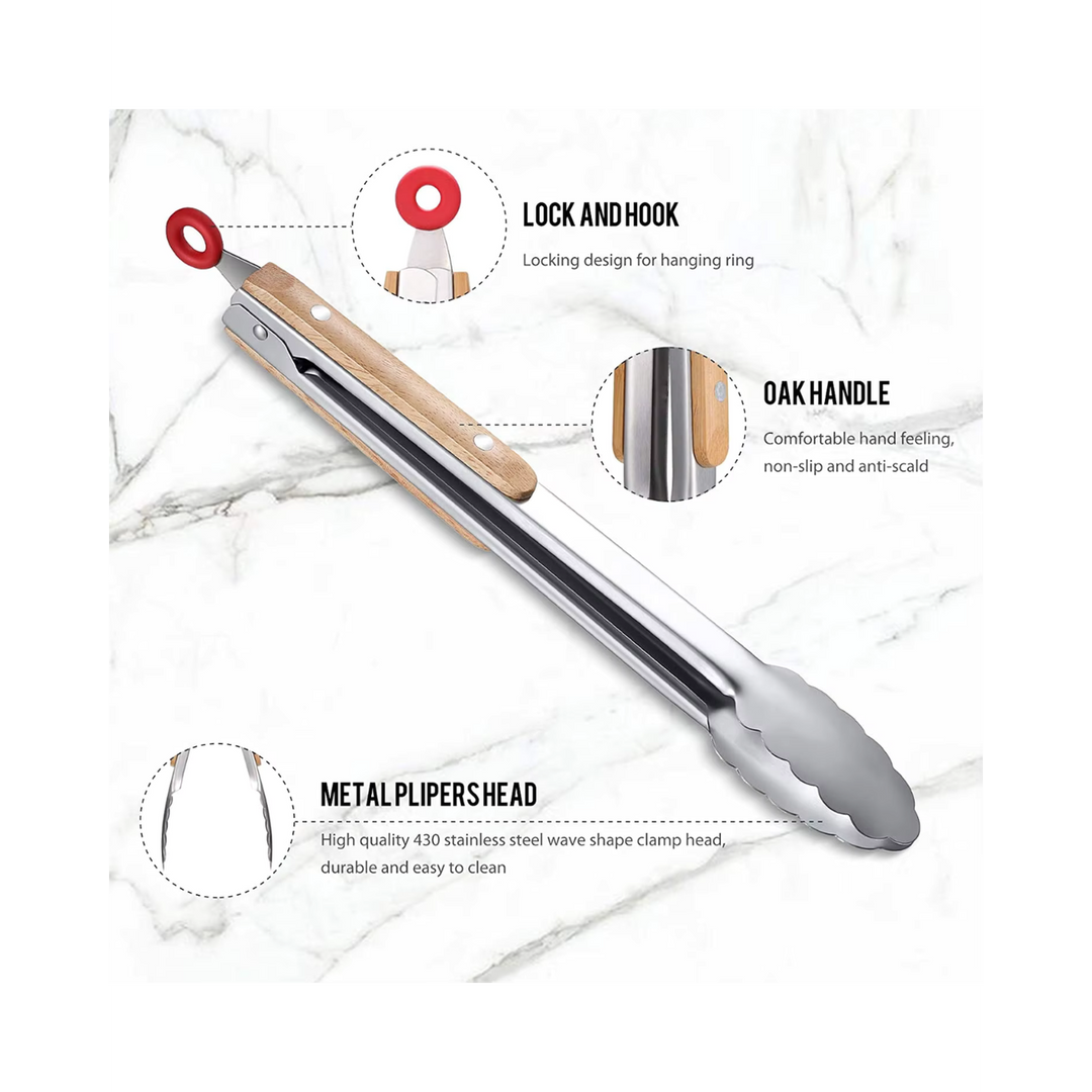 Badia Stainless Steel BBQ Tong With Wooden Handle