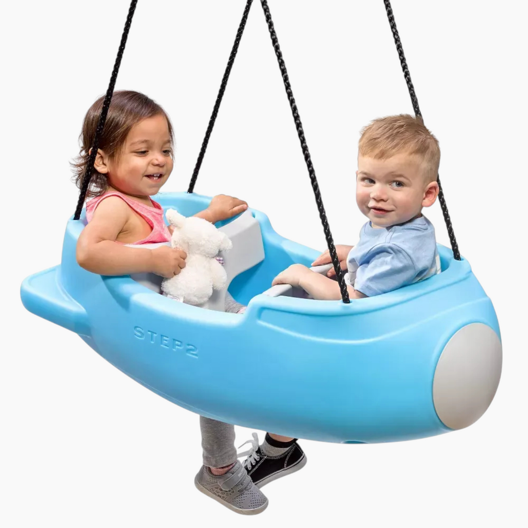 Step 2 Rocket Swing Plastic In Blue, Double Swing For Children In Rocket Shape