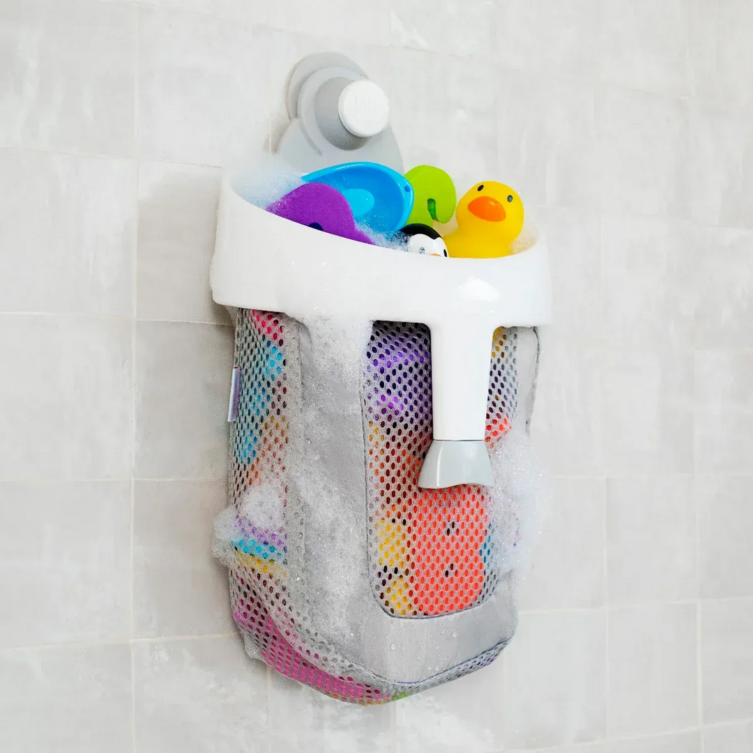 Munchkin Super Scoop baby bath toy organiser with Push-Lock suction cup