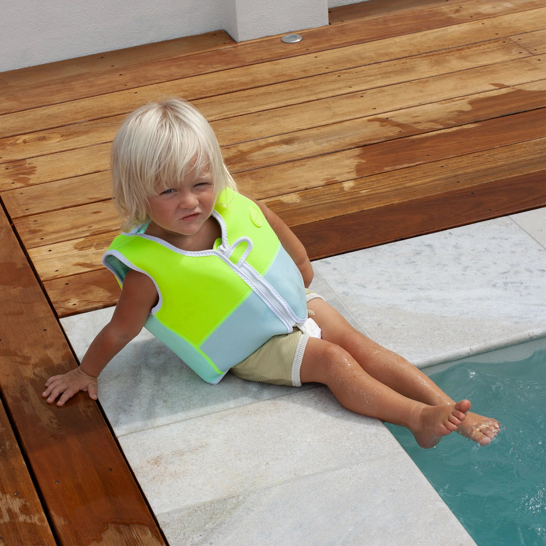 Salty the Shark Aqua Neon Yellow swim vest