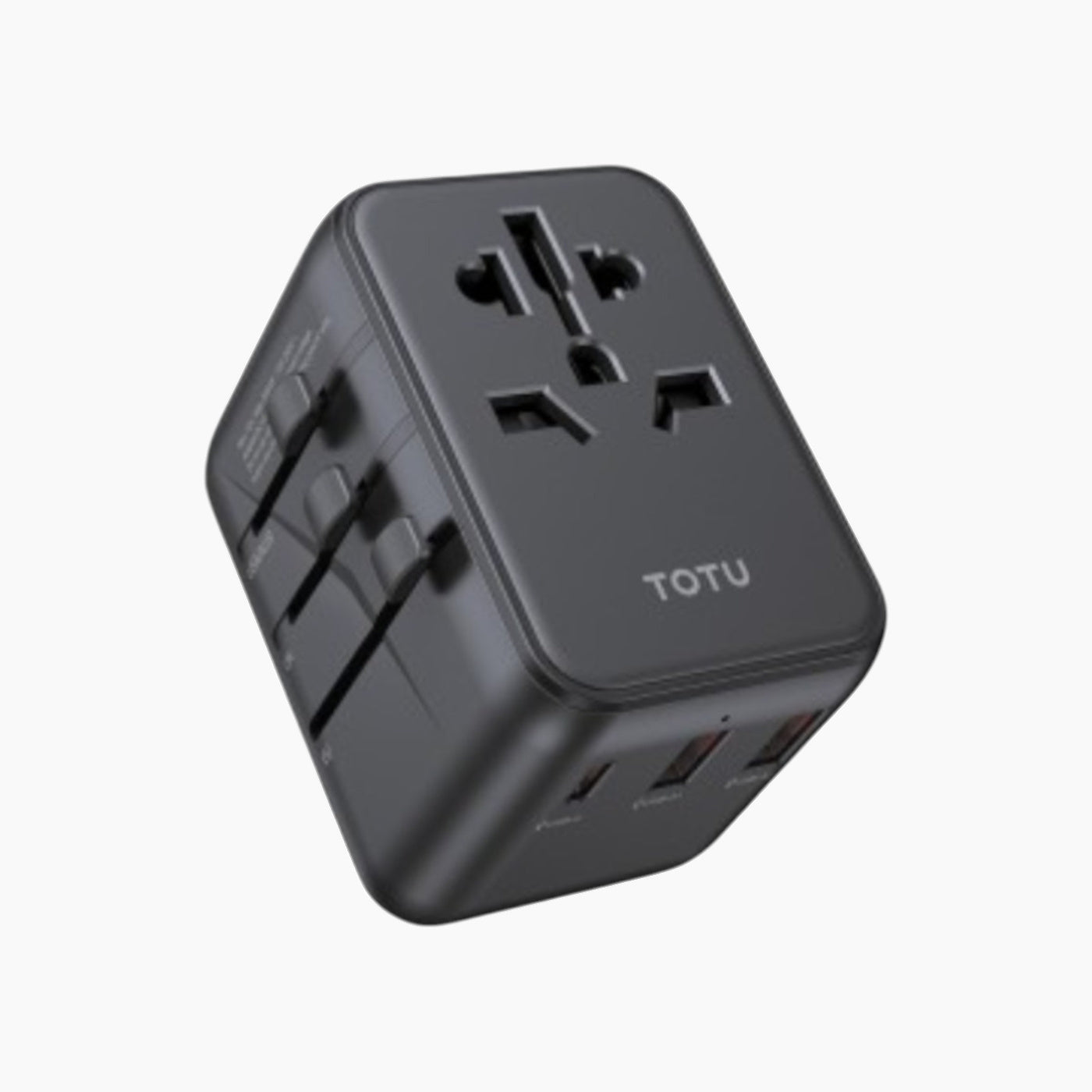 TOTU universal travel adapter with US, EU, UK, and AU plug options