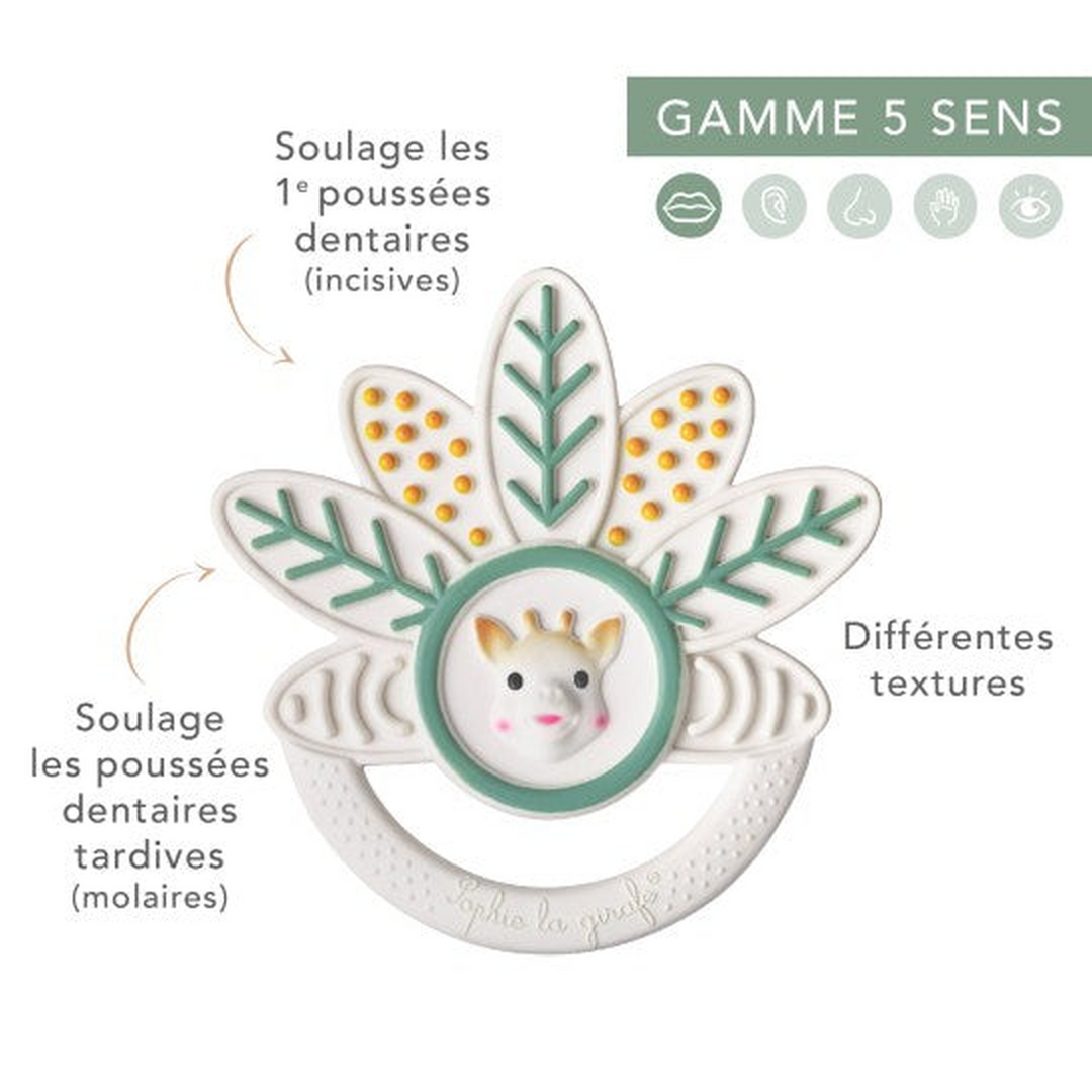 Sophie La Girafe natural rubber teething ring with varied leaves