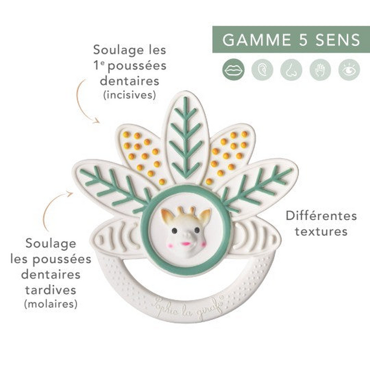 Sophie La Girafe natural rubber teething ring with varied leaves