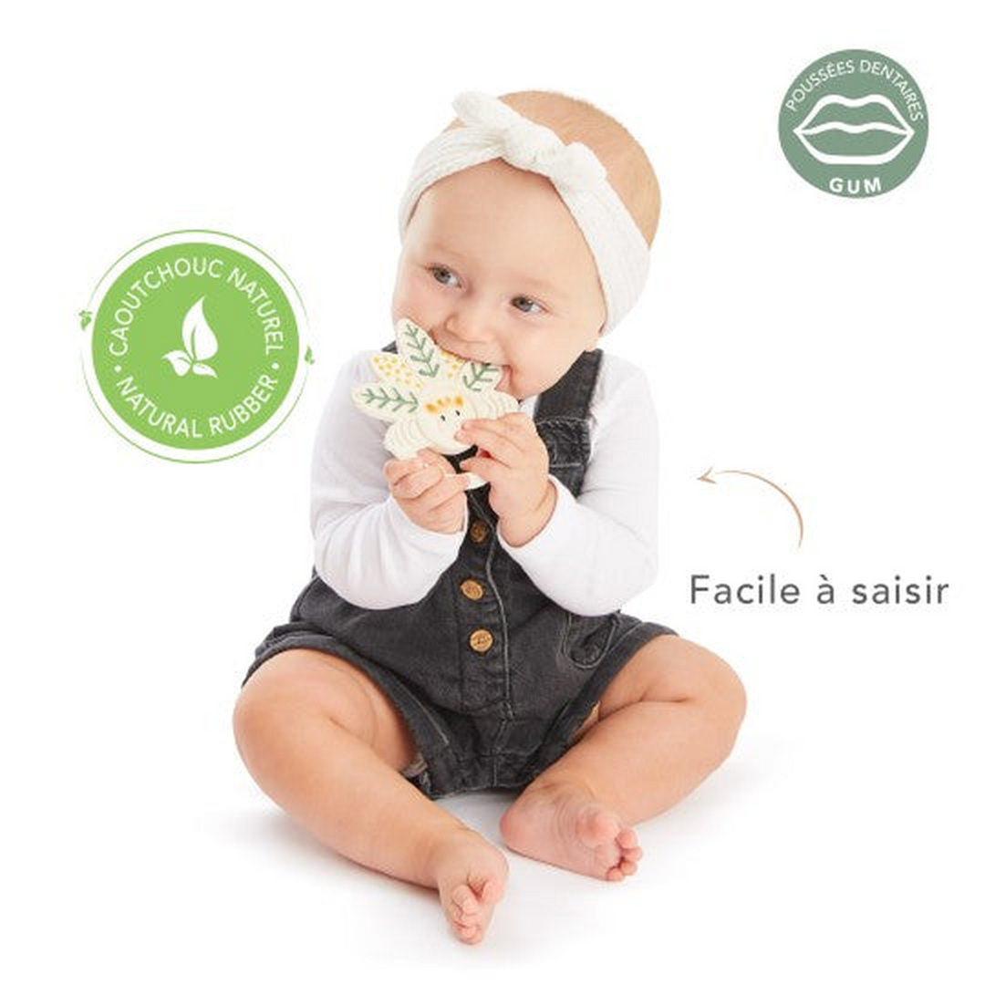 100% natural rubber teething ring with varied leaves