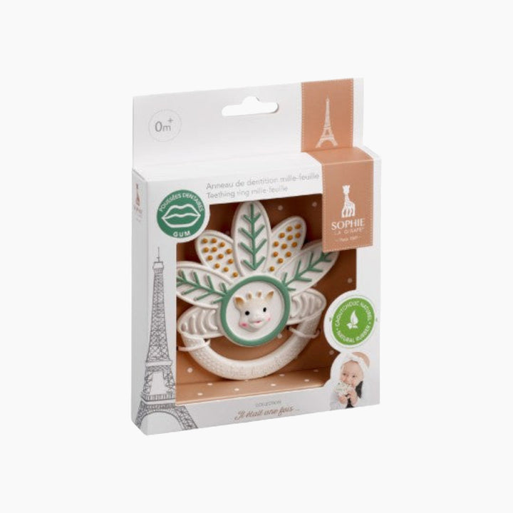 Sophie La Girafe natural rubber teething ring with varied leaves