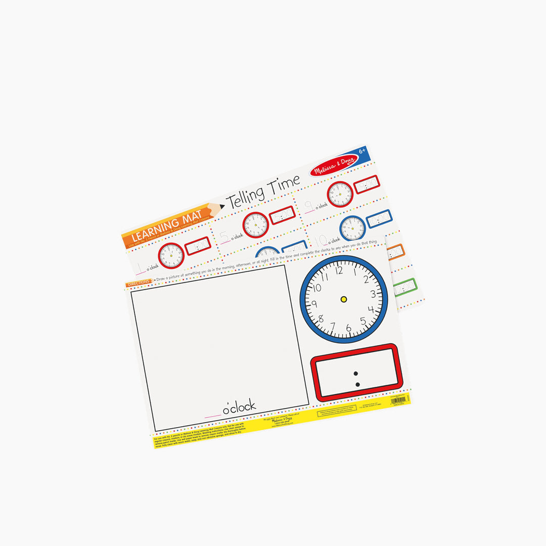 Melissa &amp; Doug Telling Time Write-A-Mat educational toy with erasable surface