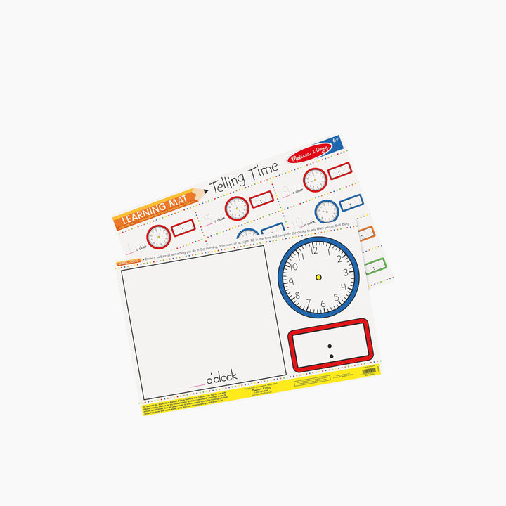 Melissa &amp; Doug Telling Time Write-A-Mat educational toy with erasable surface
