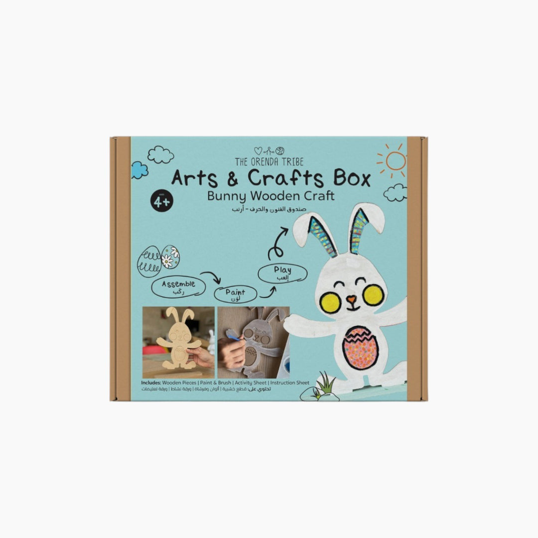 The Orenda Tribe Easter Arts &amp; Crafts Box with DIY recycled wooden bunny