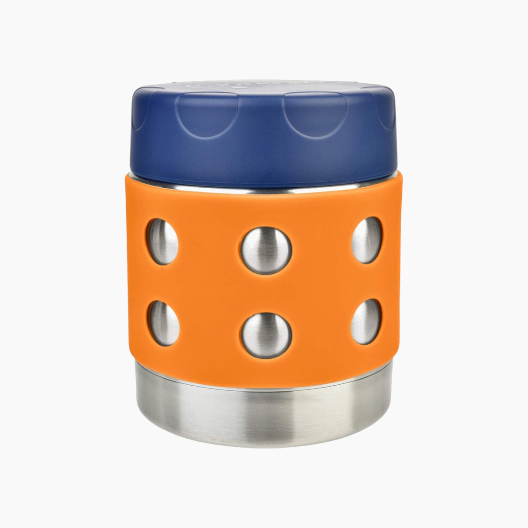 Lunchbots 8oz orange and navy triple insulated thermal container