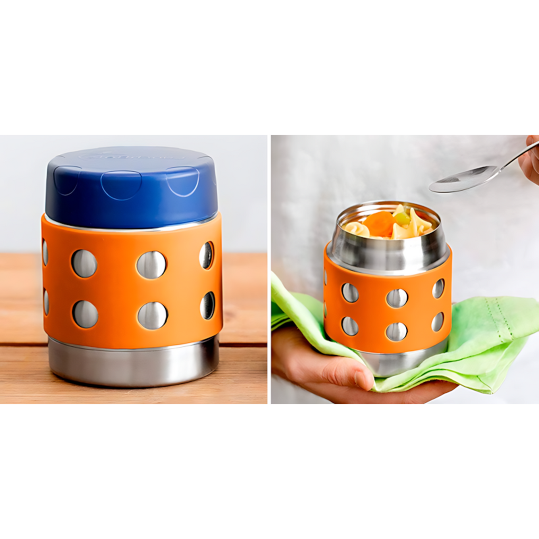 Lunchbots 8 oz orange and navy thermal food container