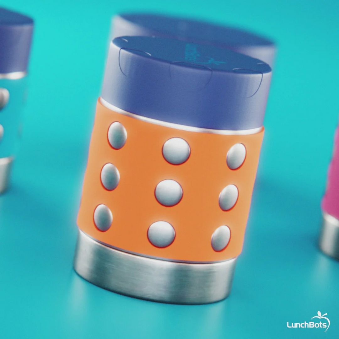 Lunchbots 8 oz orange and navy thermal food container