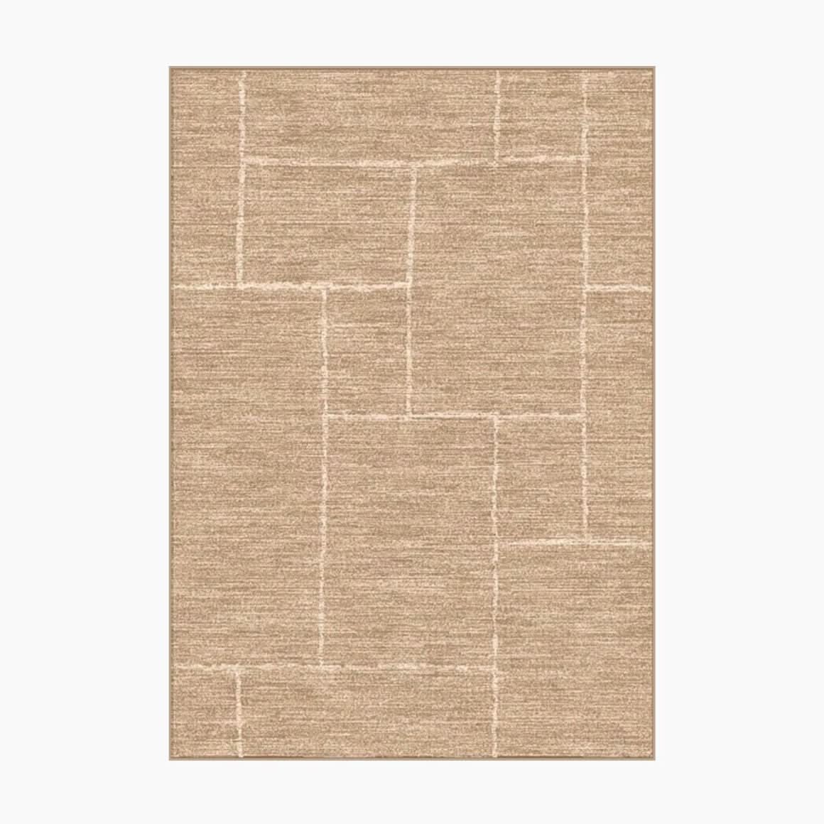 Beige Block Pattern Wool Rug - Soft & Durable – HUNA