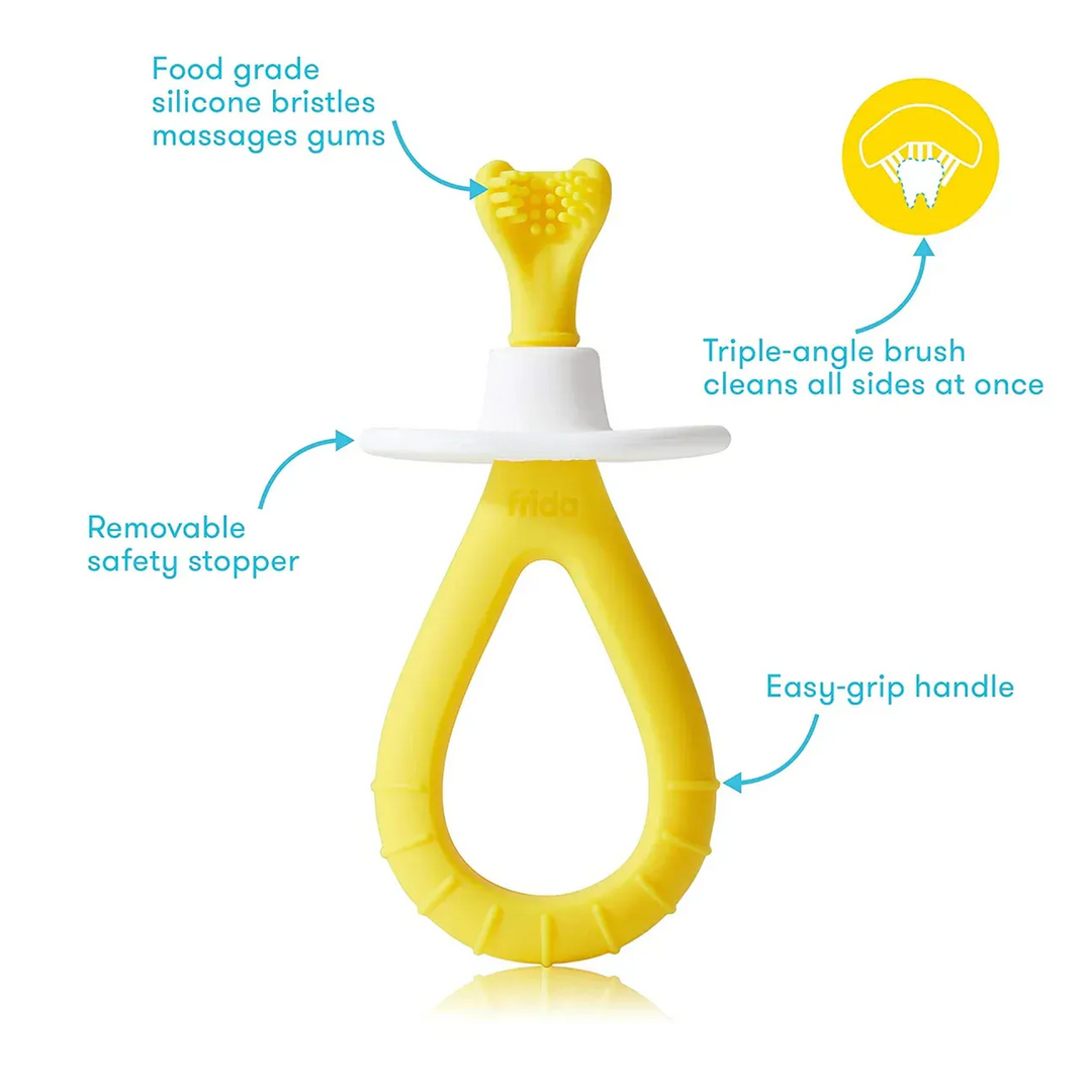 FridaBaby triple-angle silicone training toothbrush with loop handle