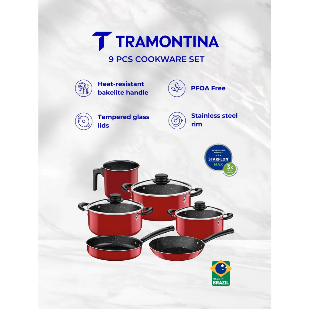 Tramontina 9-Piece Cookware Set Red