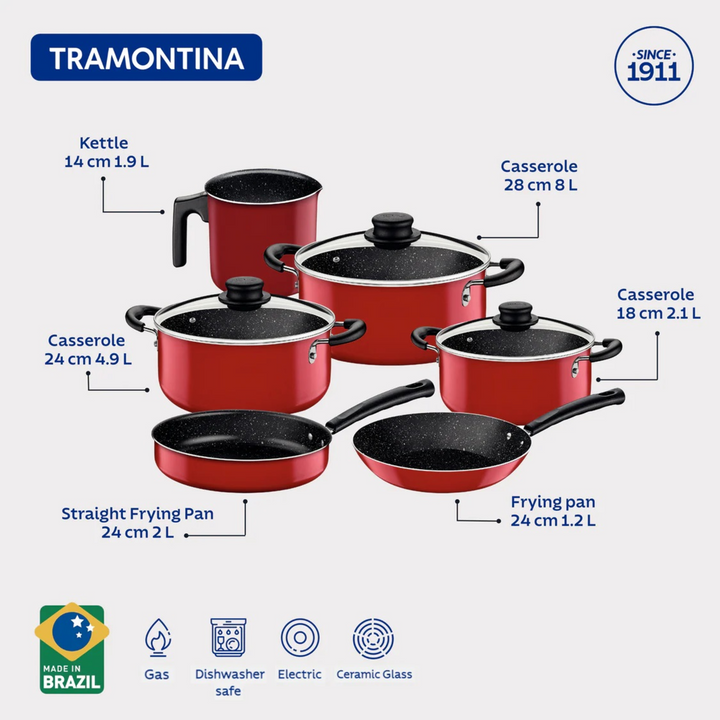 Tramontina 9-Piece Cookware Set Red