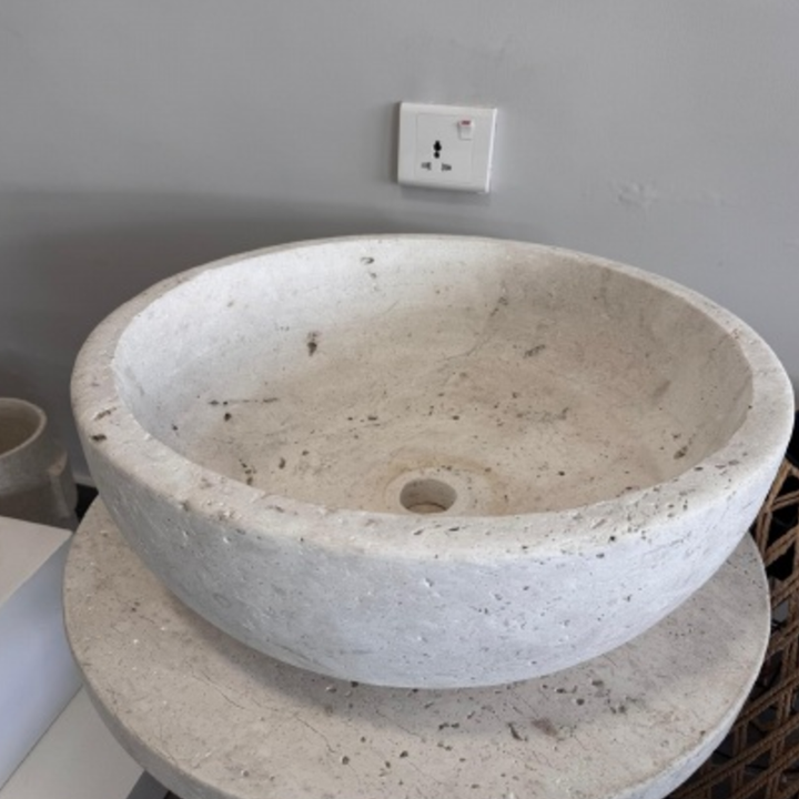 Round Travertine Vessel Sink
