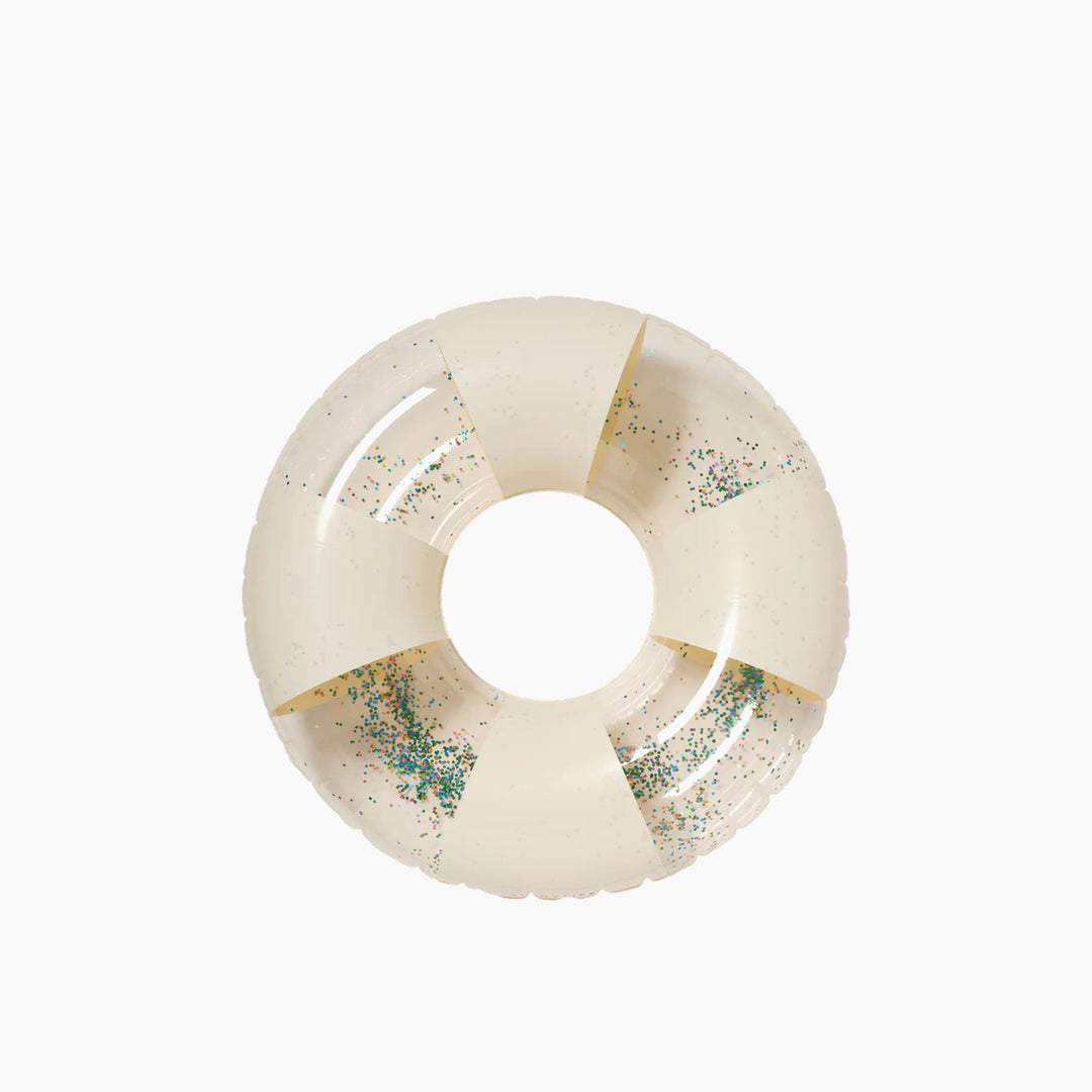 SunnyLife inflatable pool ring with cotton candy glitter stripe design