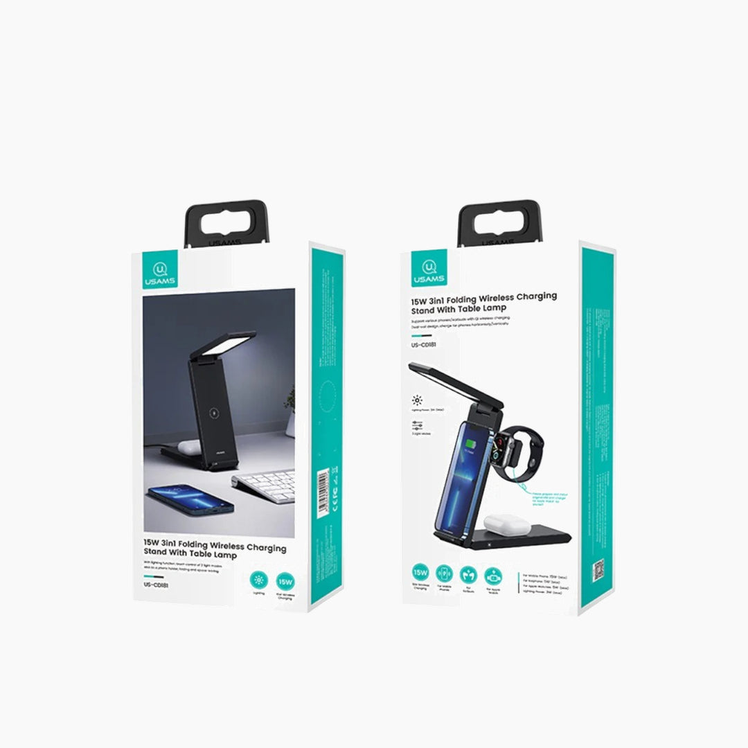 USAMS CD181 folding wireless charging stand with table lamp