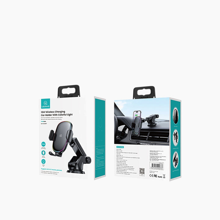 USAMS CD187 Wireless Charging Car Holder With Colorful Light (15W)